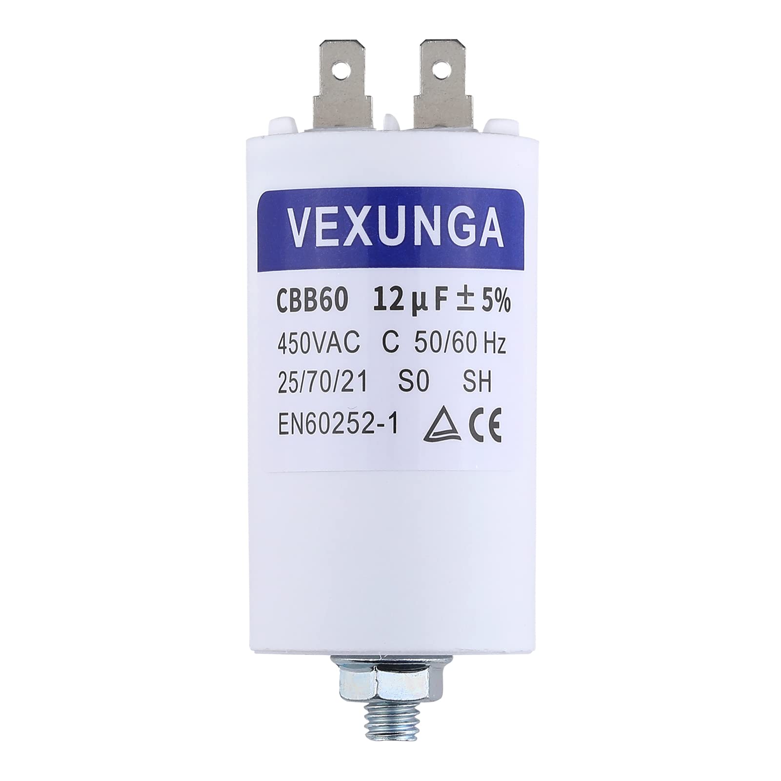 VEXUNGA 12uF 450V Start up Capacitor CBB60 Motor Capacitors 12 MFD 450 Volt 40x70MM M8 Connector 50/60Hz for Washing Machine