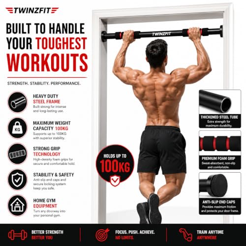 Image of Pull up Bar for Home for Kids & Adults [100 KG] | Pull up Bar Wall Mounted with Anti-Skid Grip | No-Drill Installation Pull-up Bars for Home Workout | Gym Equipment for Home Workout (62-100 CM)