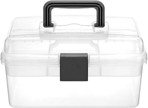 Miniatura 2 de QWORK Caja de almacenamiento vacía transparente de primeros auxilios con bandeja extraíble, estuche de almacenamiento de plástico, organizador