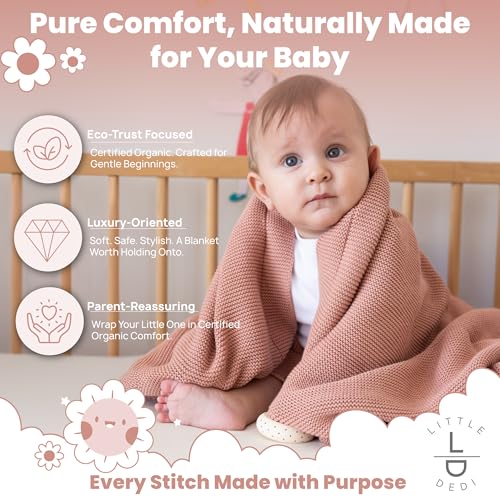 Image of 100% Organic Cotton Baby Knitted Blanket with Gift Box - Soft Toddler, Crib, Stroller Blanket - Neutral Swaddle and Receiving Blanket for Newborns, 30 inchx40 inch, Dusty Pink