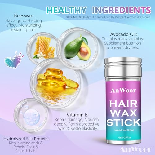 2. Bild von Wachs-Stick für Haare, Haar-Pomade-Stick Glättender & glatter Stick für Perücken Nicht fettender Styling-Haar-Wachs-Stick für Fliegenscharen von AnWoor