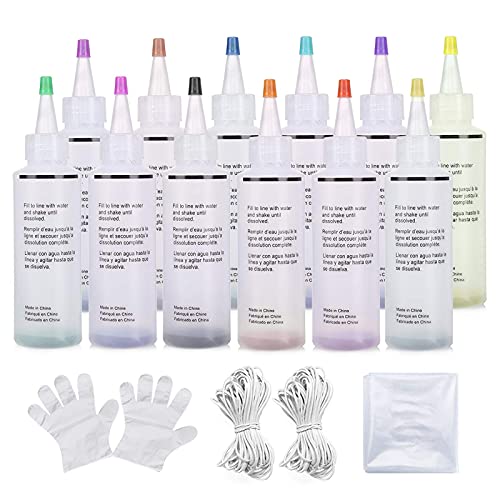 Aiboria DIY Tie Dye Kit, 12 Colors One Step Tie Dye Kit, Fabric Dye Art Set with Rubber Bands, Gloves and Table Covers, Easy Tie Dye Party Kit for Kids, Adults, and Groups(120 ml)