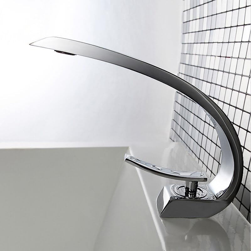 Robinet de lavabo mitigeur monotrou en laiton chromé pour vasque moderne