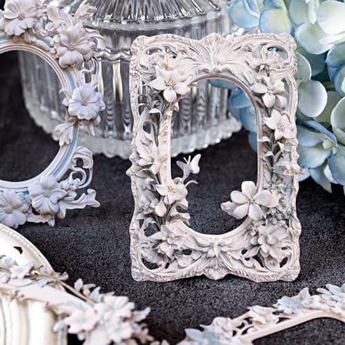 Image of HASTHIP 60Pcs Embossed Flower Lace Frame Scrapbook Paper, 6 Styles Hollowing Relief Flowers Vintage Paper Floral Window Frame Collage Paper Decorative Paper For Junk Journal Crafts Scrapbook