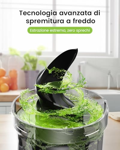 Slow Juicer, spremiagrumi da 130 mm e contenitore da 1,8 l, spremiagrumi a freddo per frutta e verdura intera, facile da installare e pulire, senza BPA - immagine 5