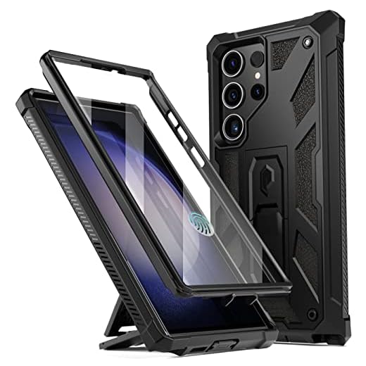 Poetic Spartan Case for Samsung Galaxy S23 Ultra 5G 6.8 inch, Built-in Screen Protector Work with Fingerprint ID, Full Body Rugged Shockproof Protective Cover Case with Kickstand, Matte Black