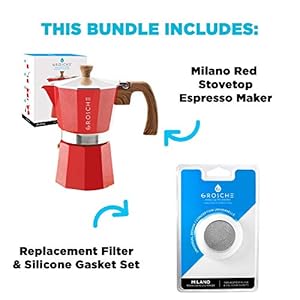 Grosche milano stovetop espresso maker moka pot 6 espresso cup 93 oz red and 3 replacement seals gaskets bundle stove top coffee maker moka italian espresso coffee maker and replacement gaskets  urban country home decor
