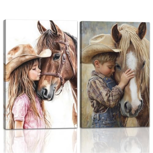 TIEHAOMAI 2 PCS Western Cowboy Nursery Wall Art Cowboy with