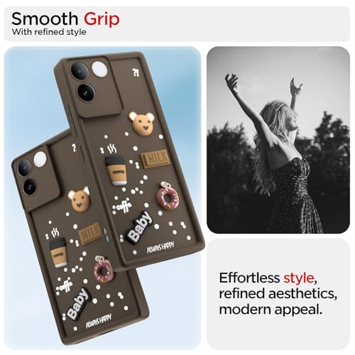 Image of Pikkme Back Cover for iQOO Z7 Pro 5G | Cute Fun Cartoon 3D Bear Silicone Full Body Protection Bumper Case (Brown)
