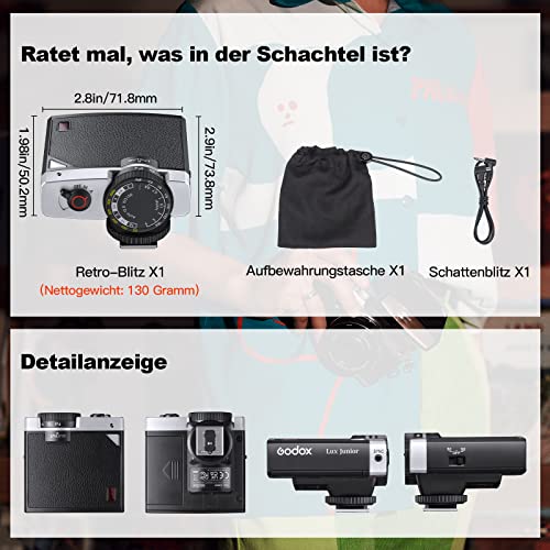 Image of Godox Lux Junior Retro Camera Flash with Diffuser, Speedlite GN12 6000K±200K CCT, Automatic and Manual Modes 1 /1-1 /64 Flash Power, 28mm Focal Length for Canon Nikon Sony Fuji Olympus Hot Shoe Cameras