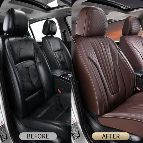 Image of FLORICH Car Seat Covers, Premium Leatherette Car Seat Covers Front Seats, Waterproof Nappa Leather Seat Protectors, Breathable Car Seat Cushion for Most Sedans Cars SUV Trucks, Coffee