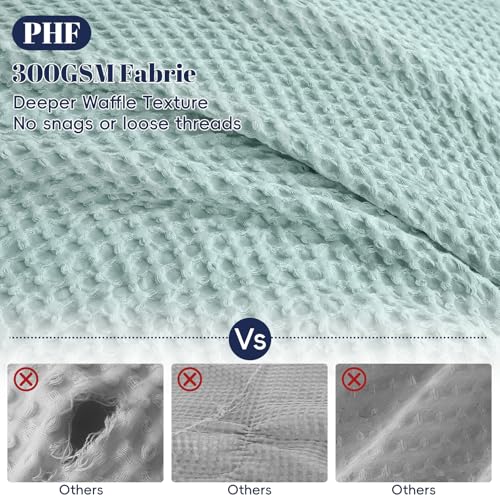 Image of PHF Waffle Weave Duvet Cover Set King Size, No Snagging Ultra Soft Luxury Textured Breathable Comforter Cover for All Season 3pcs, Durable Bedding Duvet Set with 2 Pillow Shams, 104 inchx90 inch, Aqua