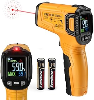 PREXISO Infrared Thermometer Industrial -58℉~1022℉, Digital Temperature Gun, Laser IR Pyrometer Non-Contact [Not for Human] Adjustable Emissivity, DS 12:1 with Color LCD for Home Repairs, Cooking