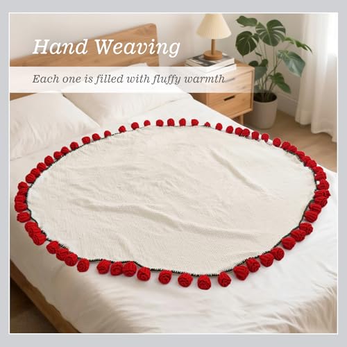 Image of Flower Bouquet Blanket, Birthday Gifts for Mom Teacher Women Grandkids Wife Girlfriend Her, Crochet Flower Blanket, Soft Knitted Throw Blankets for Teacher Appreciation Housewarming Gifts (Red Roses)