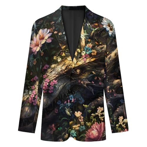 Dragon Gothic Floral Men's Suits Dress Business Formal Suit Print Jackets Coat For Wedding Party4