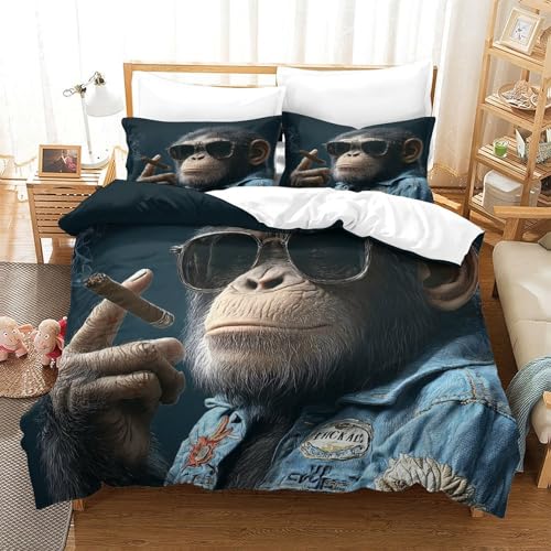 Housse de couette singe cool 135x200 cm imprimé 3D drap microfibre lit simple enfant - 3