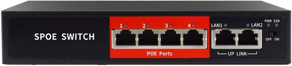 6 Port Fast Unmanaged Network PoE Switch 65W (4 Ports PoE + 2 Ports Uplink Switch) Shielded Ports Extend Up to 820ft, Sturdy Metal Desktop Wall Mountable Design IEEE 802.3af/at Plug and Play