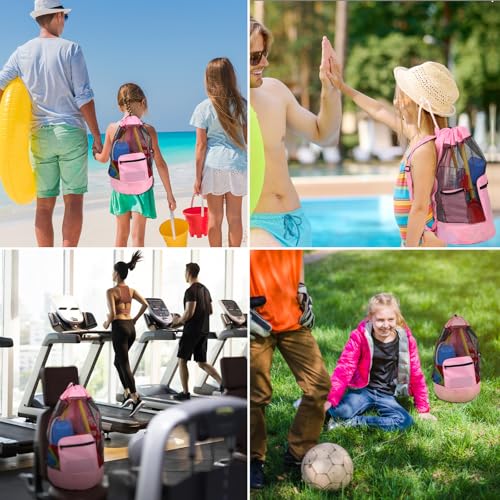 Beach toy bag，mesh backpack for beach,Shell Collecting Bag Shelling Tools,Beach Must Haves Sand Box Toys Seashell Bags，Waterproof Swim Mesh Beach Bag(1pcs Pink+1pcs Blue)2