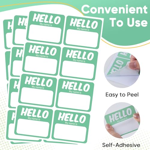 Image of 256 Pcs Name Tags Sticker 3 inchx2.5 inch Hello My Name is Stickers, Light Green Name Labels Adhesive Identification Name Badges for School, Office, Meeting, Family Parties, Mailing