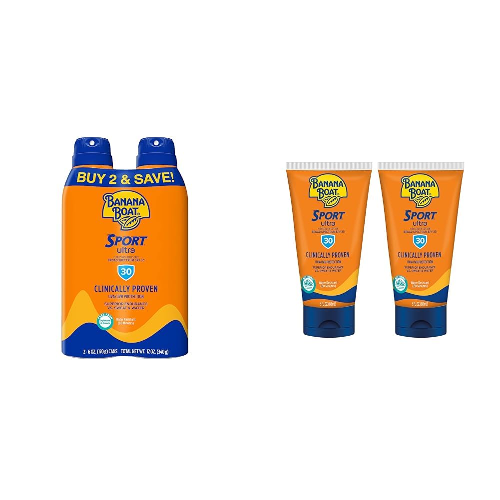 Banana Boat Sport Ultra SPF 30 Sunscreen Spray Lotion Twin Packs 6oz Spray 3oz Lotion