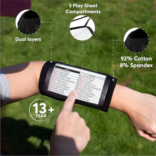 qb playbook wristband - football quarterback play wristbands for adult and youth - wrist coach for all sports with 3 compartments