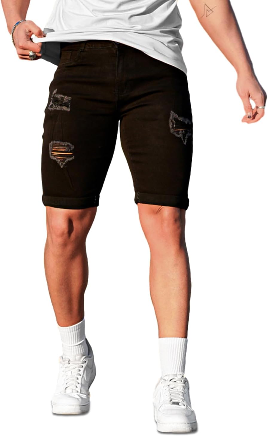 GINGTTO Mens Jean Shorts Slim Fit Stretch Denim Shorts Men