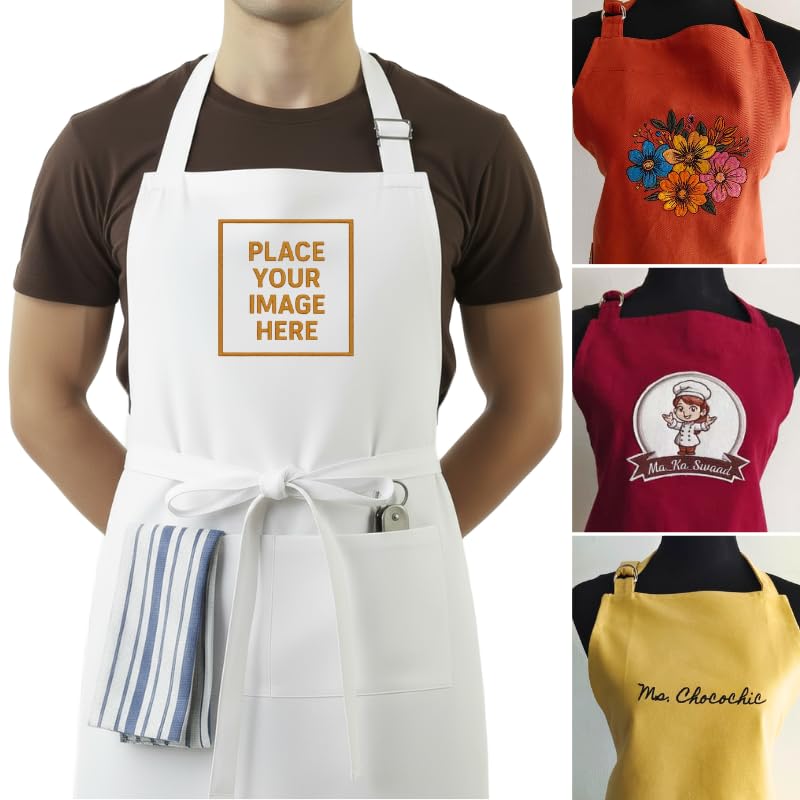 Image of Personalized Custom Apron - 100% Cotton, Adjustable Neck strap, Large Pocket - Unisex Apron for Men & Women - Cooking, Baking, BBQ, Customizable