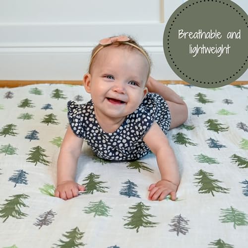 Image of LollyBanks Swaddle Blanket | 100% Muslin Cotton | Newborn and Baby Nursery Essentials for Boys, Registry | Pine Tree Print