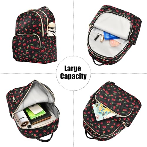 Image of ALAZA Red Cherry Heart Black Women Backpack Purse Ladies Fashion Shoulder Bag Daypack Travel Bag 10L
