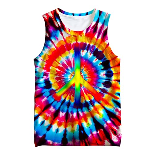 Image of Kids Cute Animal Tie Dye Tank Tops Shirt for 5-14 Years Crew Neck Sleeveless Undershirt