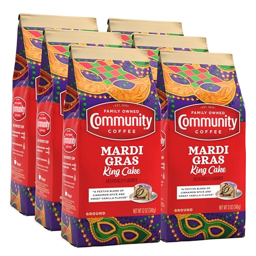 Image of Community Coffee Mardi Gras King Cake Flavored 72 Ounce, Medium Roast Ground Coffee, 12 Ounce (Pack of 6)