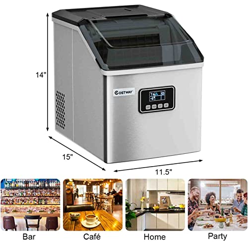 Edelstahl-Eismaschine, automatische Eismaschine mit Eisschaufel und Korb, 48 lbs / 24 h, Selbstreinigungsfunktion… – Bild 3