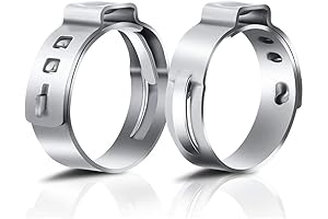 50 Pack 10.3mm-12.8mm Single Ear Hose Crimp Clamps with Stepless Adjustable Hose Pipe Clamps