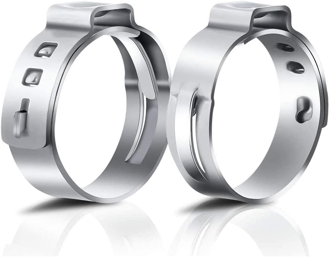 50Pcs 17.8mm-21mm Single Ear Hose Clamp Hose Crimp Clamps Ear Crimp Rings Ear Stepless Hose Clamp Pinch Clamps for Hose Pipe Clamp Tools