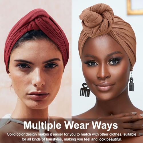 Image of DRESHOW African Turban for Women Knotted Hairwraps for Sleeping Headwraps Ribbed Turban Stretch Jersey Head Scarf for Black Women Chemo Cancer Cap