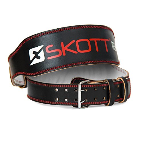 skott EVO 2 Weight Lifting Belt for Men and Women - 4 Inch Genuine Cowhide Leather Padded Workout Belt - Premium Quality Weightlifting Belt Features Adjustable Buckle
