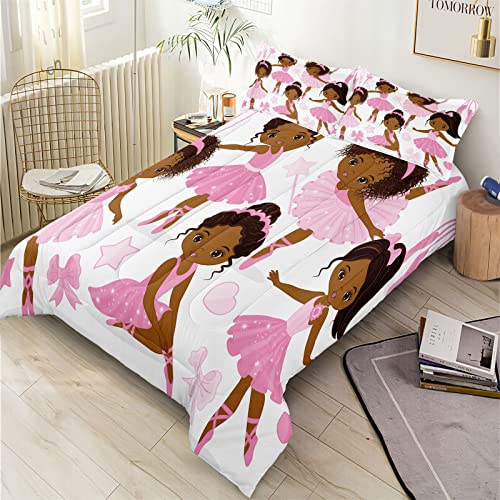 Sirdo Twin Bedding Sets For Girls, African American Black Girl Magic Comforter Set With Ballet Dancer, Pink Bed Set For Toddler Kids Teens, Little Girls Bedroom Decor, 1 Comforter With 2 Pillowcases #TOP1