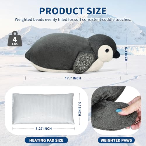 Dutioavg 4Lbs Weighted Stuffed Animals Microwave Penguin Plush with Removable Heating Pad,17" Unscented Heatable & Coolable Penguin Stuffed Animal Cute Warm Gifts for Kids and Adults (Grey, Large) - Image 3