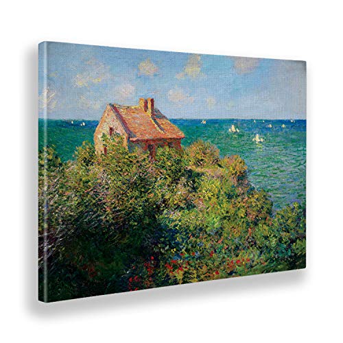 Giallobus - Cadre - Claude Monet - Cottage Bord de mer - Toile - 70x50 - Prêt à accrocher - Peintures Modernes pour la Maison Cover