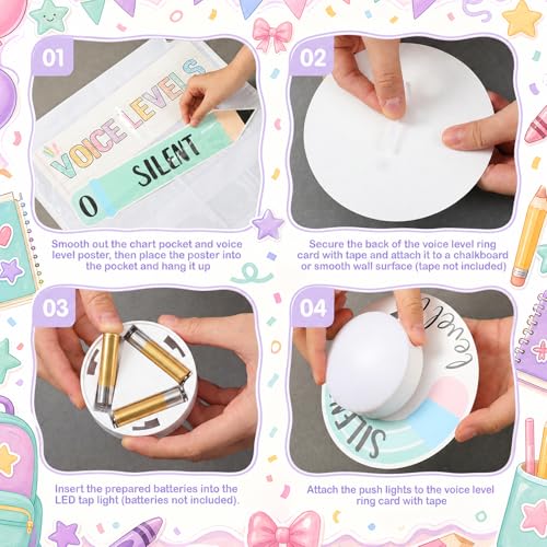 Poola Voidra 5 Pcs Push Light and Voice Level Classroom Pocket Chart LED Tap Light Voice Chart Noise Level Rules Sign for Classroom Management Teachers Back to School Supplies by Poola Voidra - Image 4