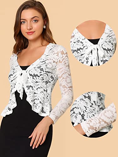 Allegra K Lace Bolero for Women's Tie Front Cardigan Ruffled Hem Formal Office Sheer Crop Shrug2