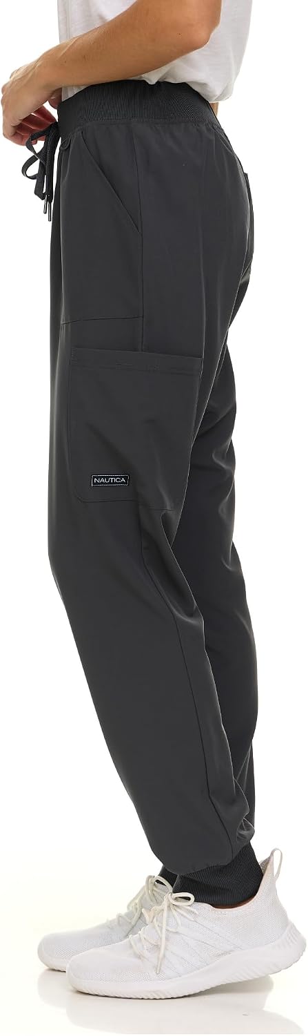 Nautica Scrub Pants for Women - Jogger Cuffs, 5-Pocket, Stretch Fabric