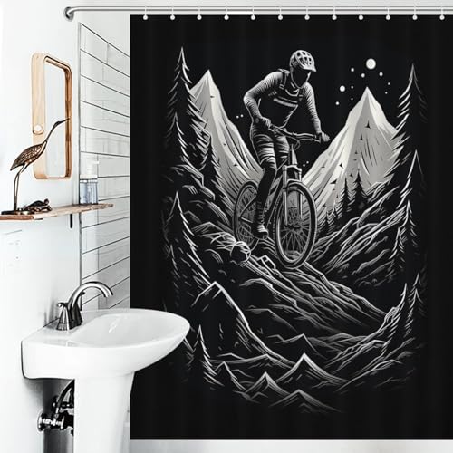 Rideau de douche vélo imperméable et lavable pour baignoire 140x183