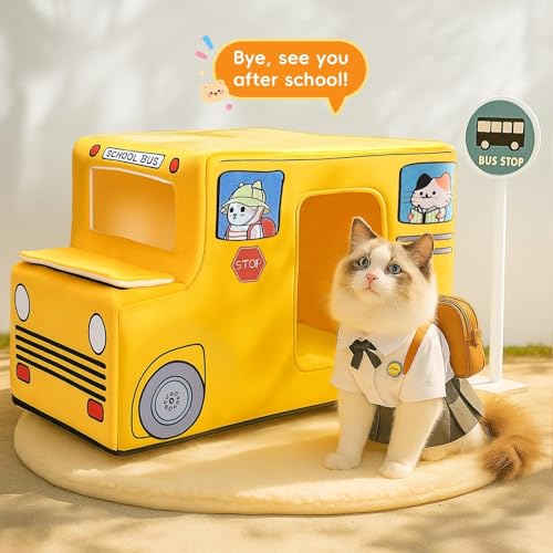 School Bus Cat Bed for Kittens & Small Dogs - Washable & Cozy - Image 4
