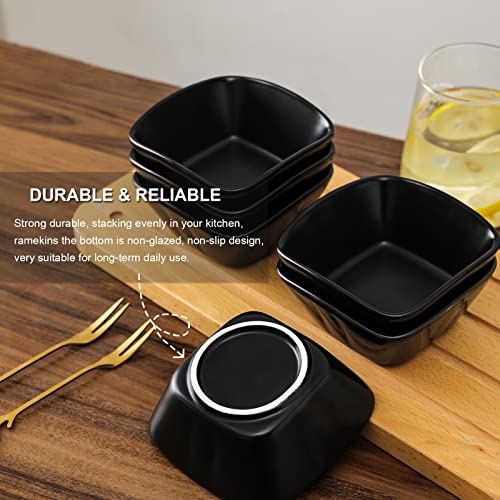 Zoneyila 8 Oz Ceramic Ramekins - Square Ramekins Dessert Bowls For Creme Brulee - Small Serving Bowl For Soup, Dipping, Pudding, Appetizer For Party Dinner, Porcelain Bouillon Cups, Black, Set Of 6 #TOP2