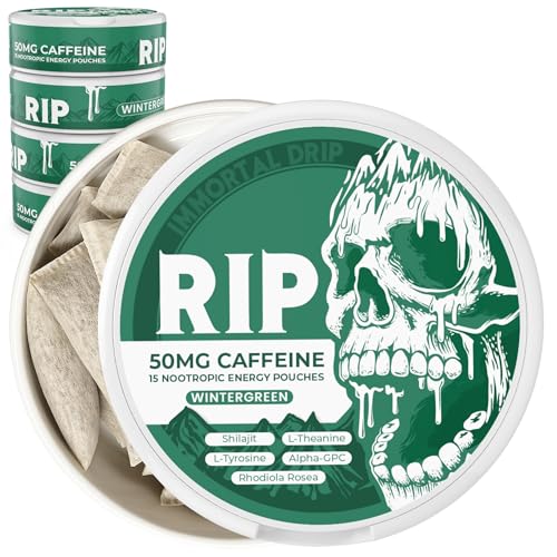 Immortal Drip RIP Nootropic Energy Pouches (Wintergreen) – 5 Cans – 15 Pouches per Can – Clean Energy & Focus Support – 50mg Caffeine, Shilajit, Alpha-GPC, L-Tyrosine, Rhodiola
