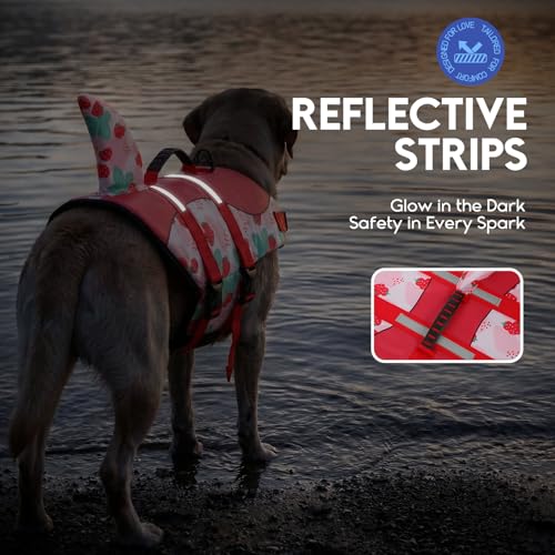 ASENKU Dog Life Jacket - Pet Safety Vest for Swimming & Boating, Shark Life Jacket with Floatation, Dog Lifesavers Swimsuits for Small Medium Large Dogs (Strawberry, M) by ASENKU - Used condition - Image 7