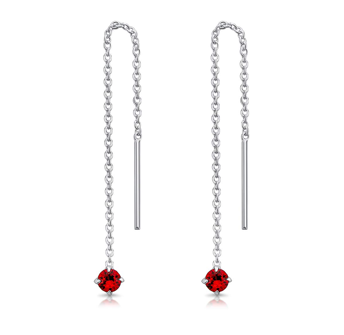 DTPsilver925 Sterling Silver - SMALL Swarovski 3 mm - Pull Through Earrings - Threader Earrings - Light Pull Chain - Dangly Earrings for Women - Small Chain - Swarovski Earring - Length 57 mm