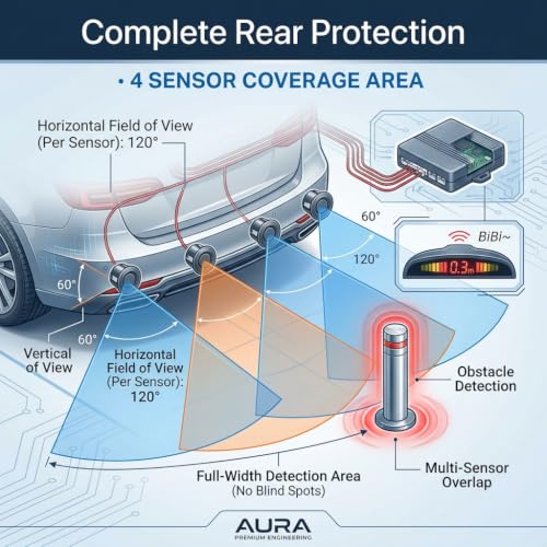 Image of Drumstone 𝟱-𝗬𝗲𝗮𝗿 𝗪𝗮𝗿𝗿𝗮𝗻𝘁𝘆 Universal Car Reverse Parking Sensor System with LED Distance Display, Audible Buzzer Alert & Ultrasonic Object Detection for Safe Parking Assistance