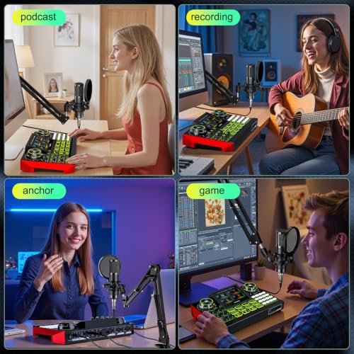 Image of Podcast Equipment Bundle with Audio Mixer for Live Streaming and Singing, Podcast Microphone, Live Sound Card with Voice Changer and Noise Reduction, Compatible with PC, Phone, TikTok, and YouTube